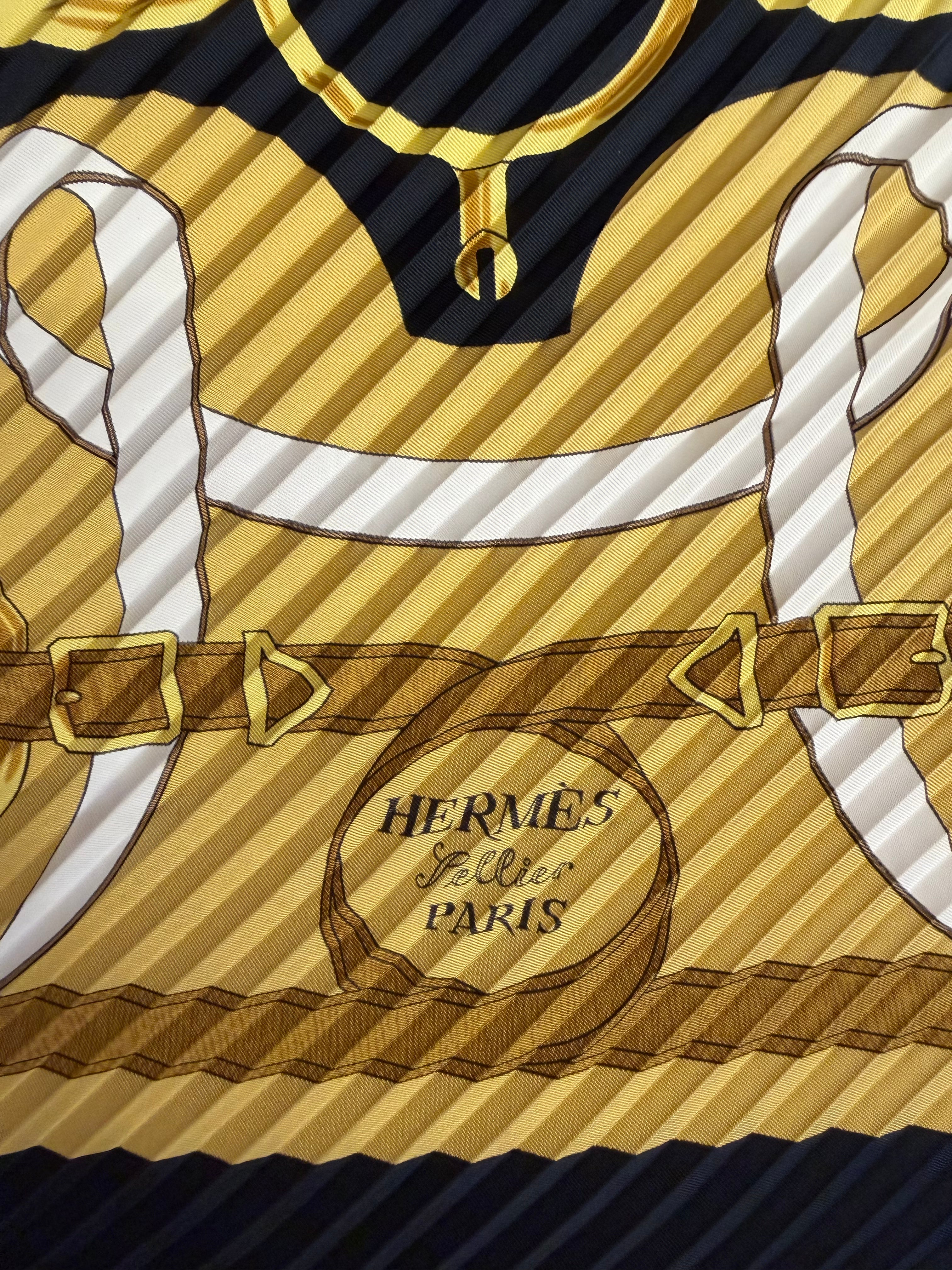 Hermès Eperon D'Or Pleated Scarf I Black, Gold and Yellow