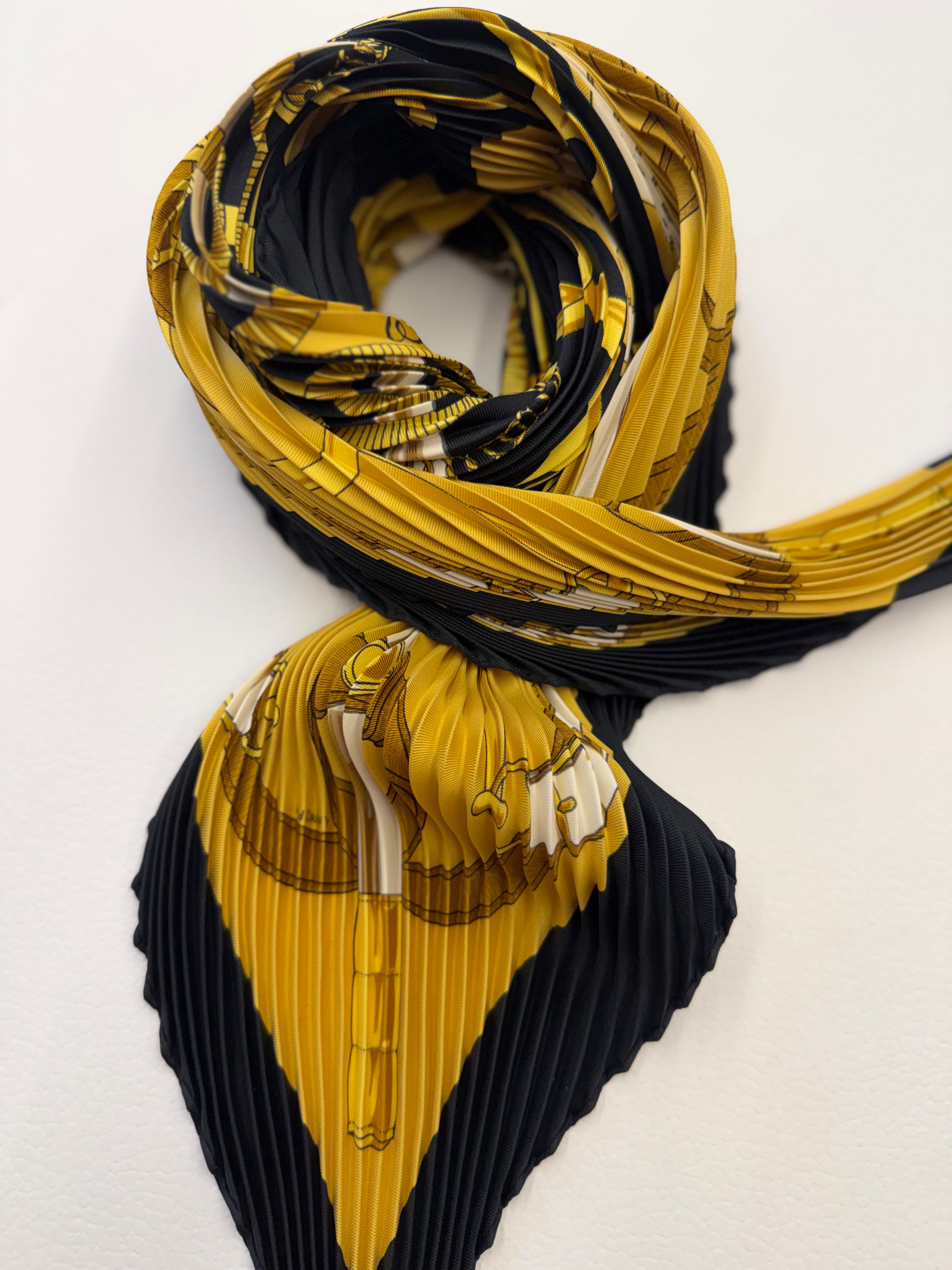 Hermès Eperon D'Or Pleated Scarf I Black, Gold and Yellow