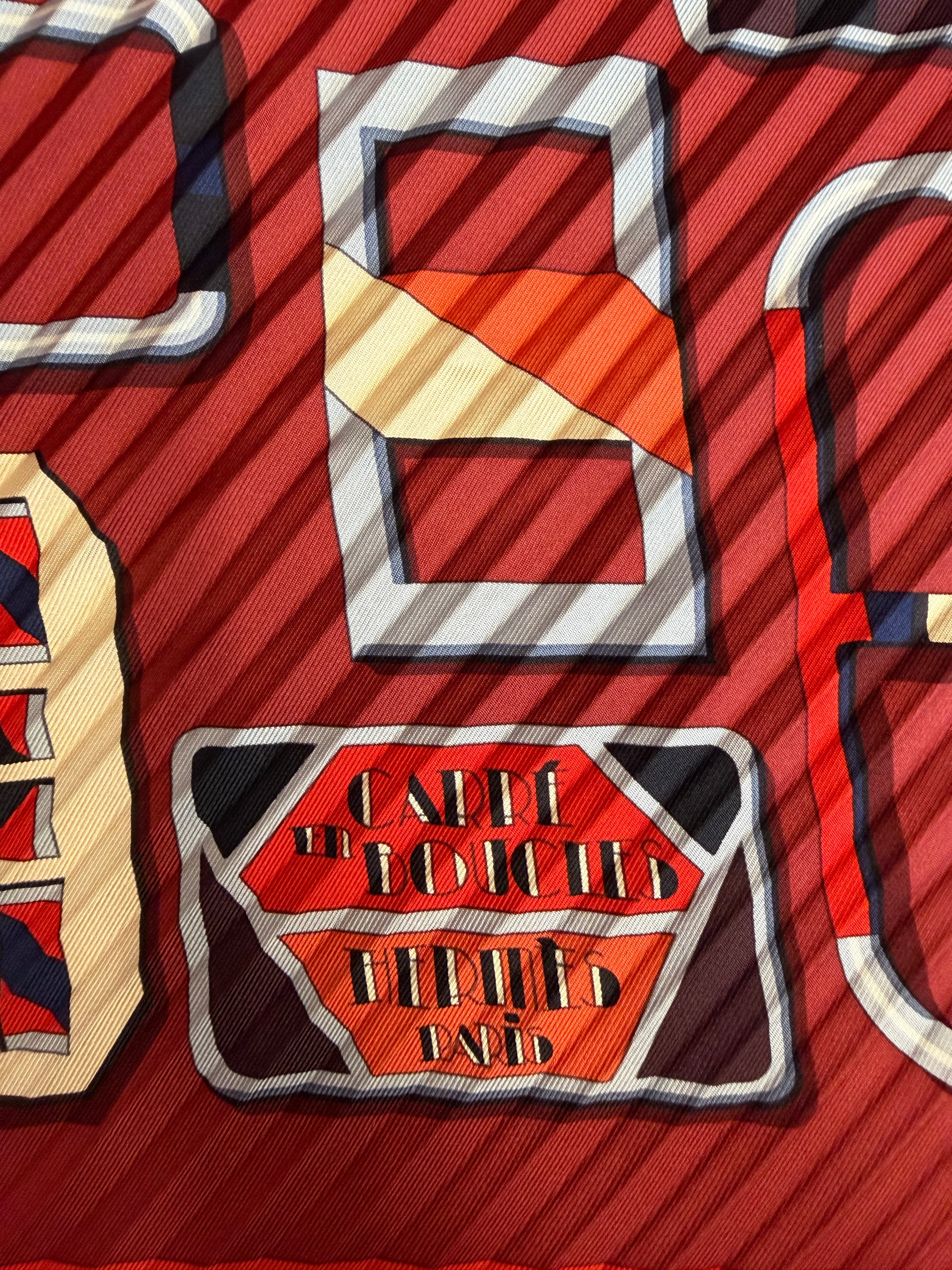 Hermès Carre En Boucles Pleated Scarf I Red and blue