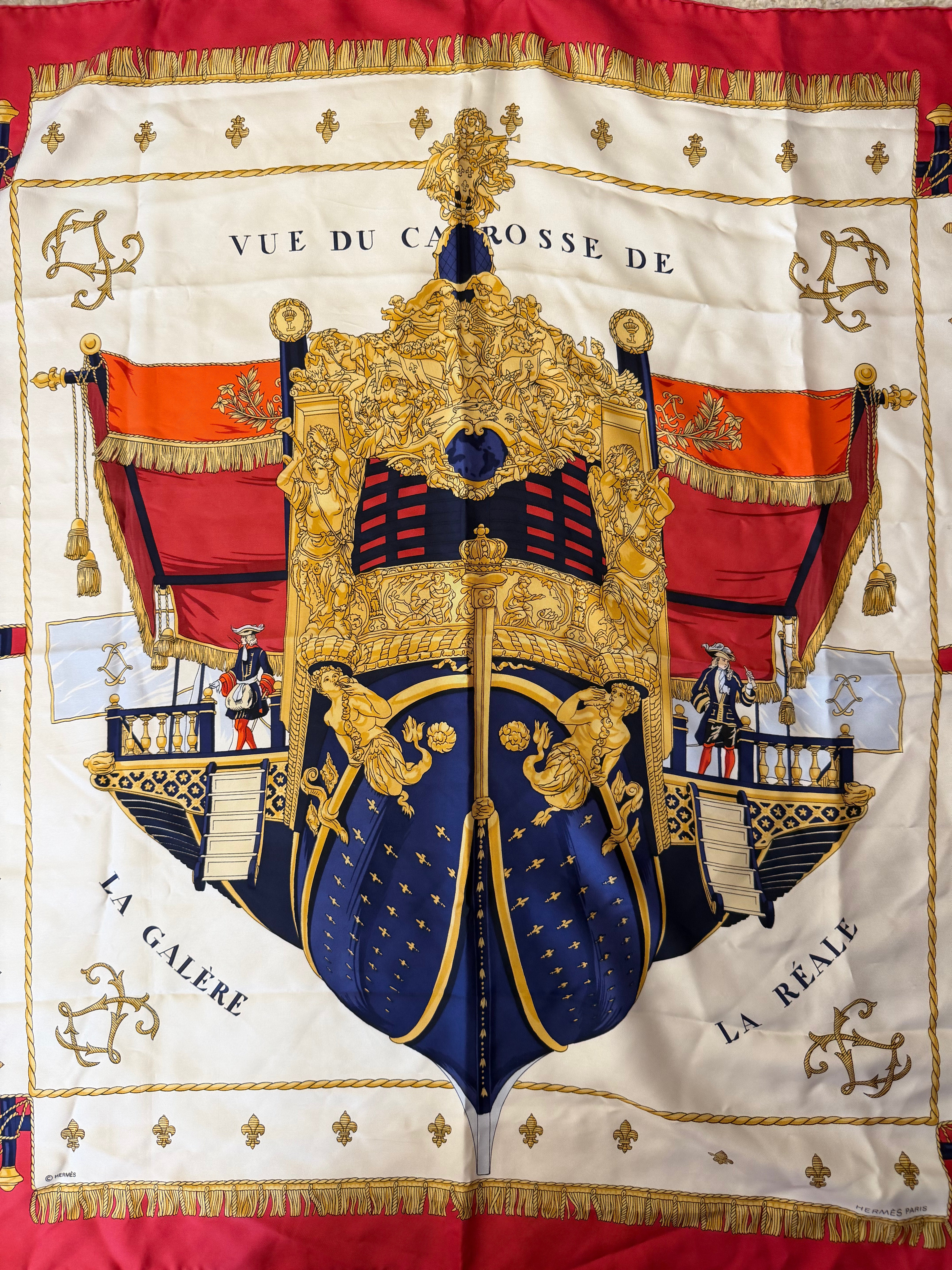 Hermès Viu Due Carrosse De Silk Scarf I Pink, Blue, Off-White and Gold