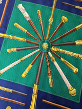 Hermès Les Cannes Silk Scarf I Blue and Green