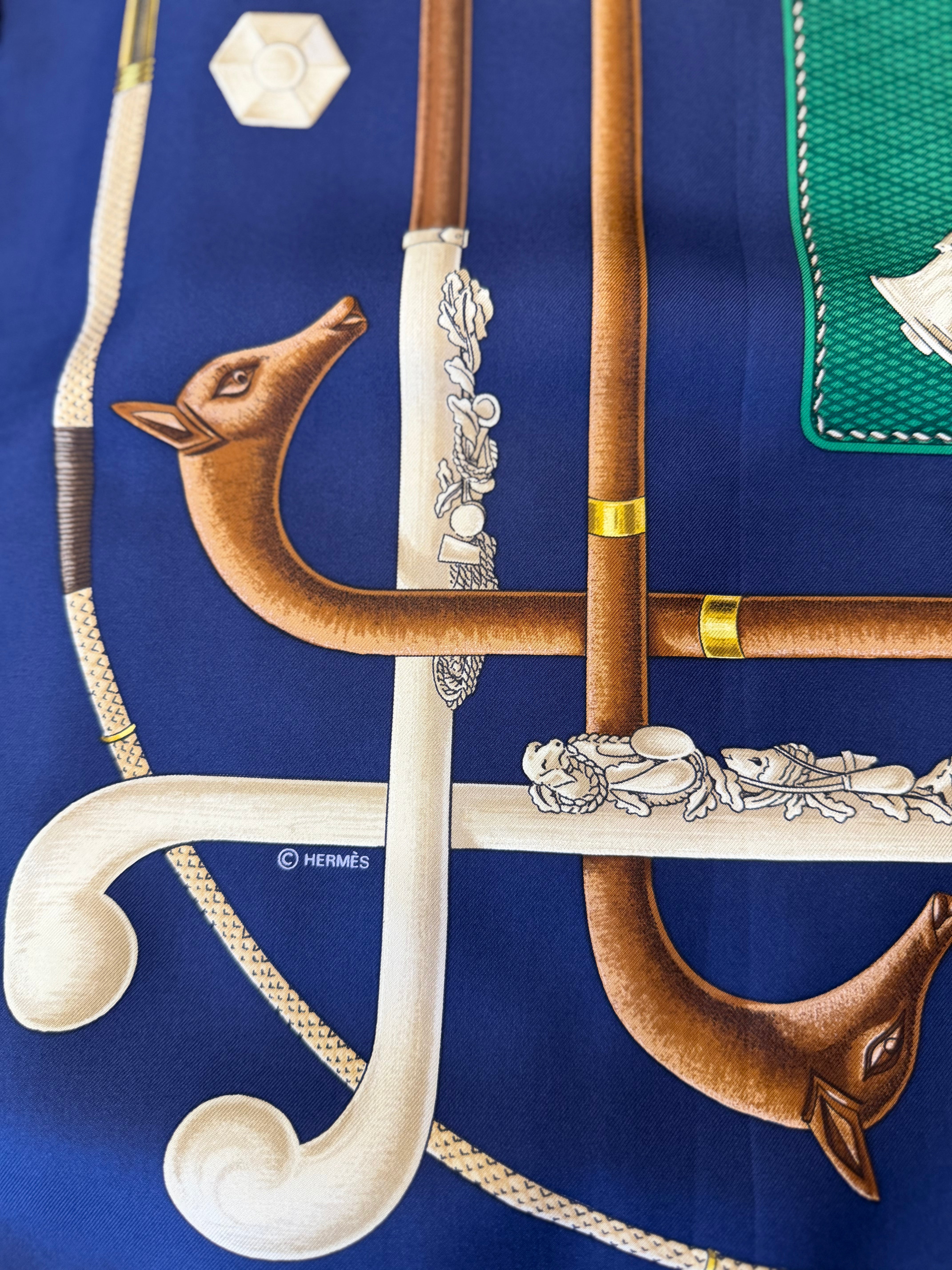 Hermès Les Cannes Silk Scarf I Blue and Green