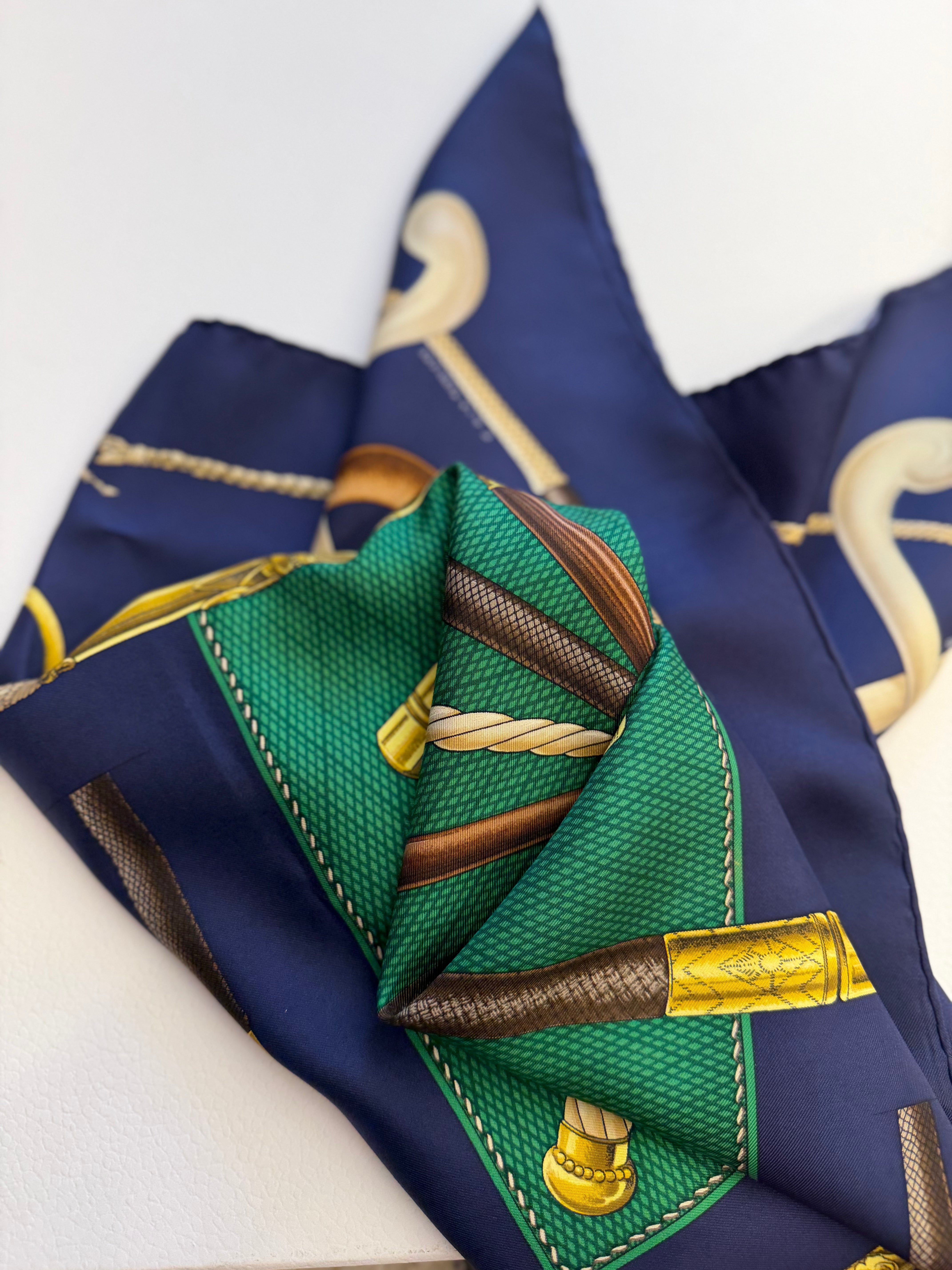 Hermès Les Cannes Silk Scarf I Blue and Green