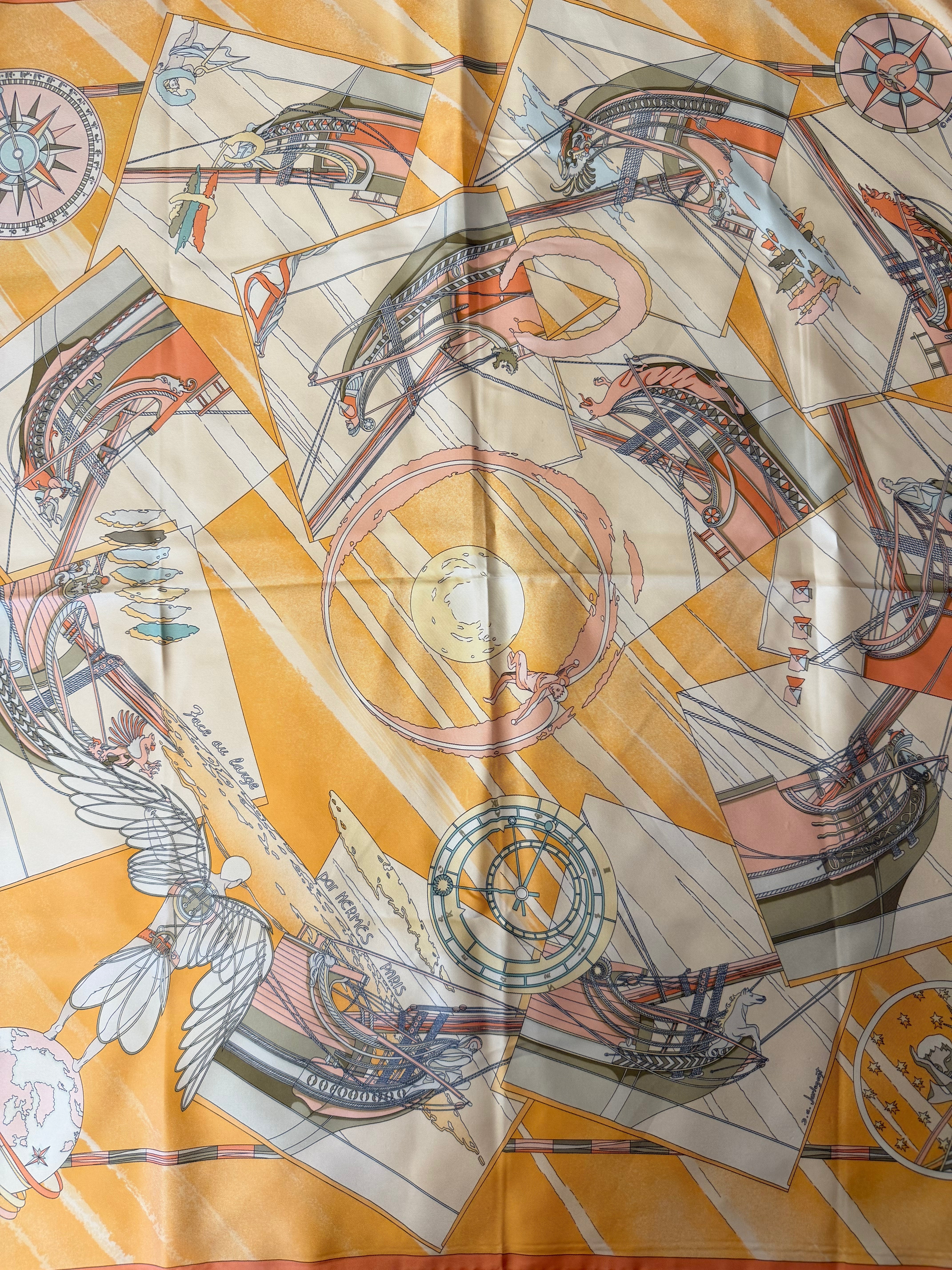 Hermès Face au Large Silk Scarf I Orange and Beige