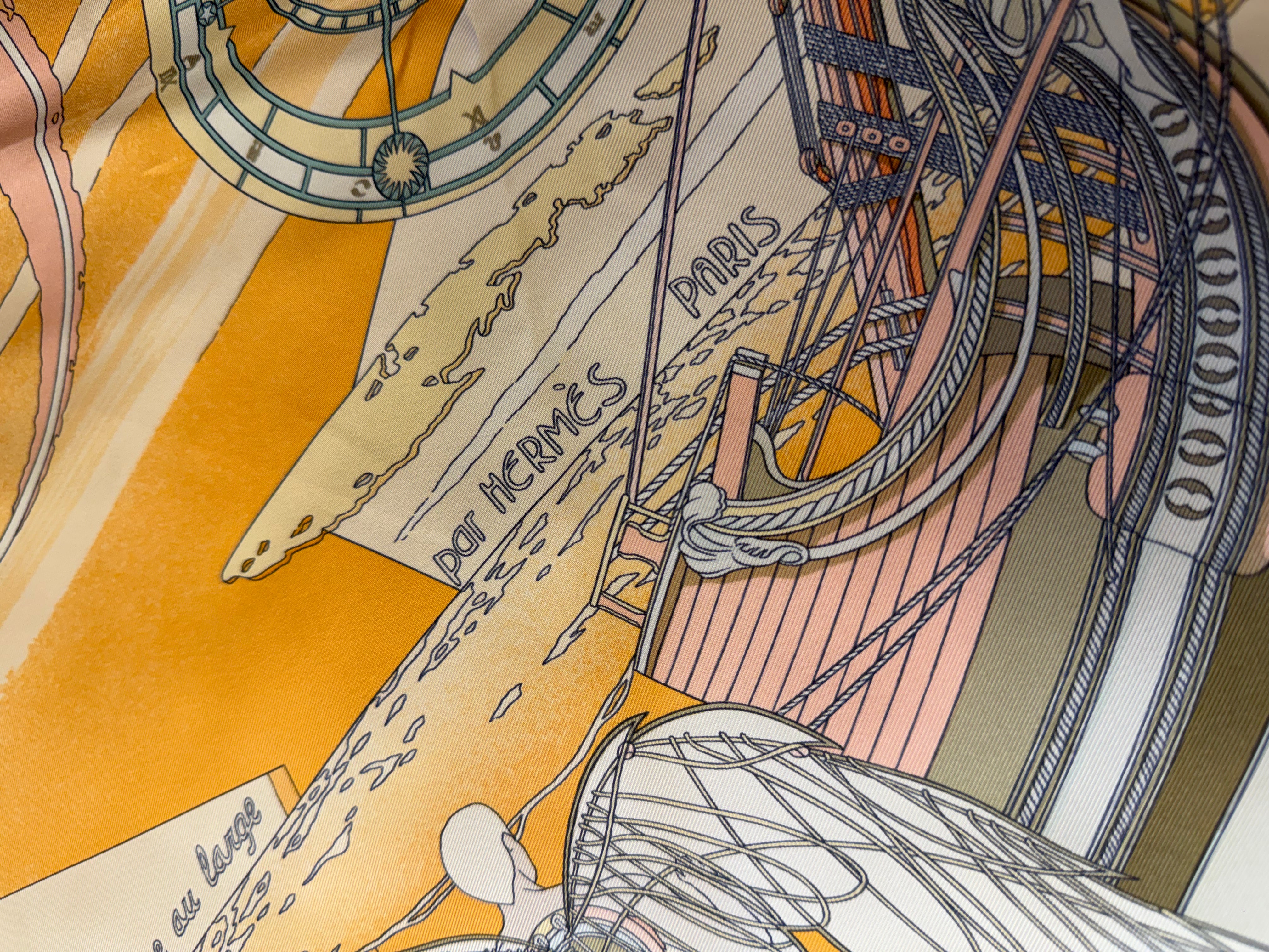 Hermès Face au Large Silk Scarf I Orange and Beige