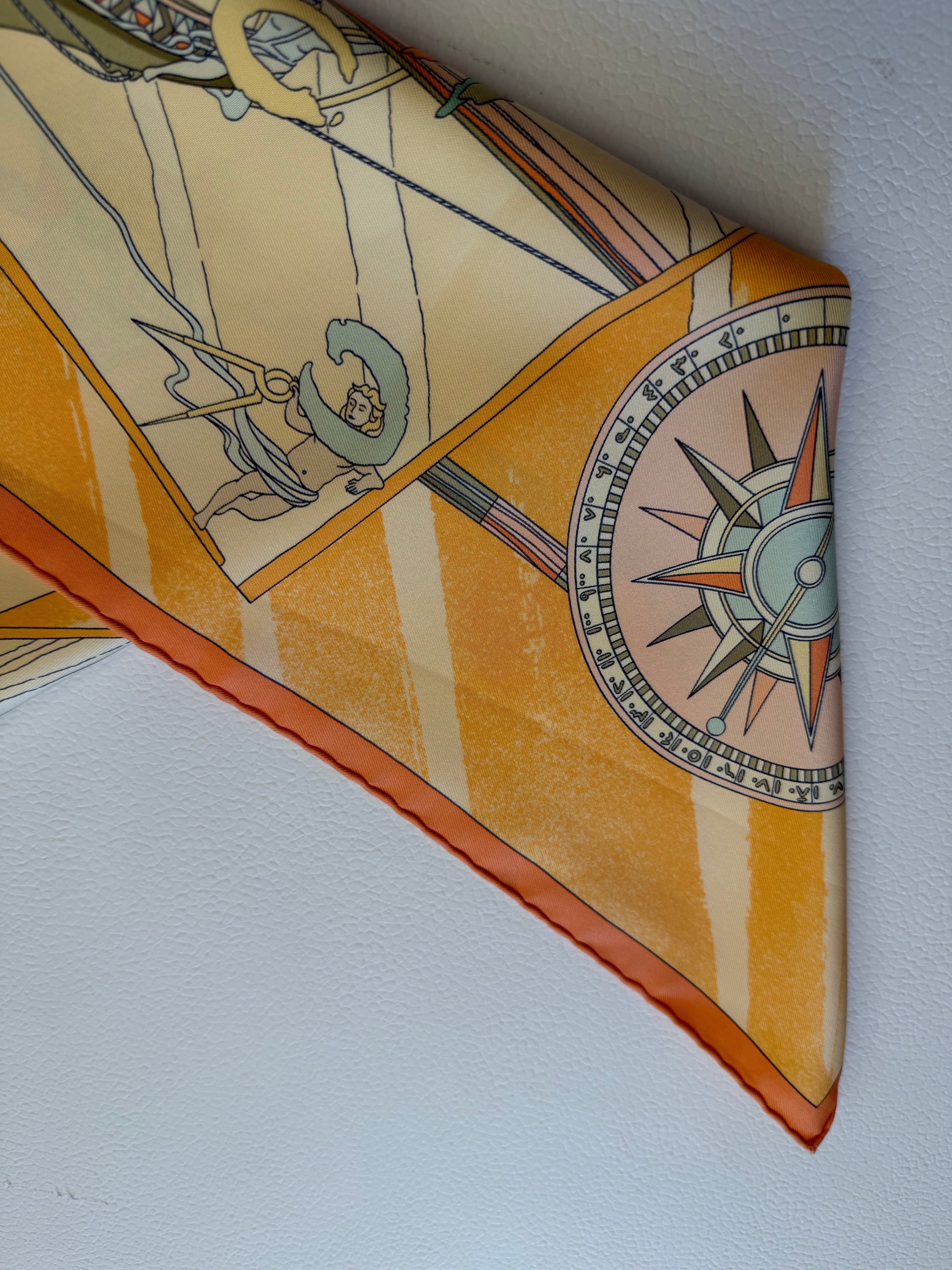 Hermès Face au Large Silk Scarf I Orange and Beige