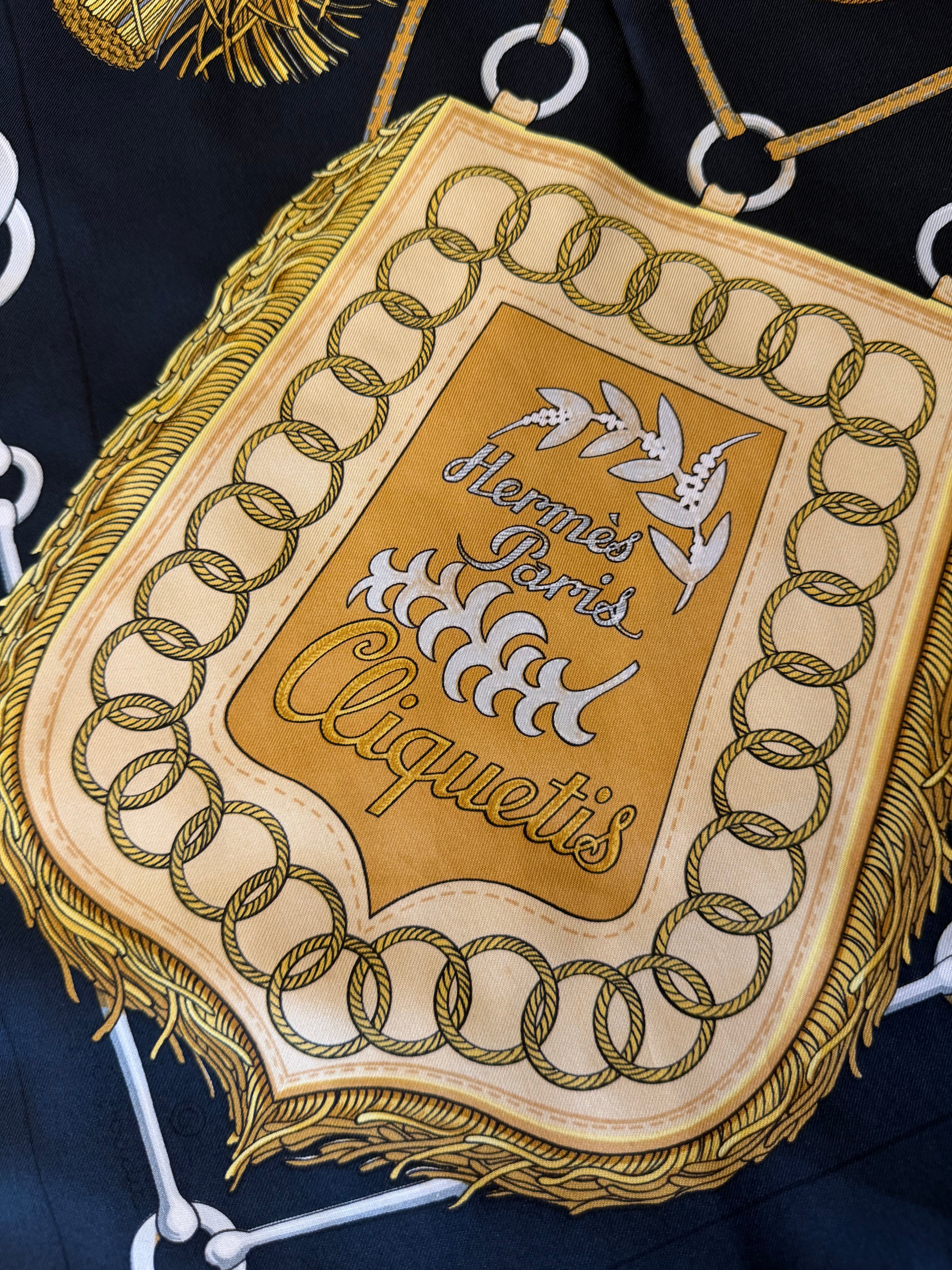 Hermès Cliquets Silk Scarf I Blue, Gold and Off-White