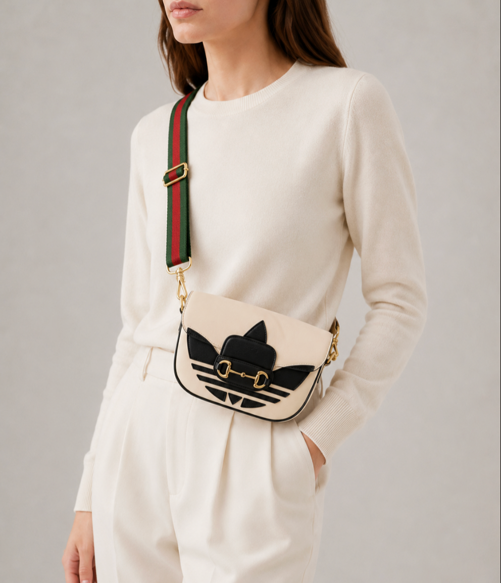 Gucci x Adidas Horsebit Shoulder Bag GG Canvas I Beige with Red Trefoil