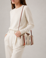 Chloé Woody Mini Canvas and Leather 2 in 1 Tote I Beige with Brown