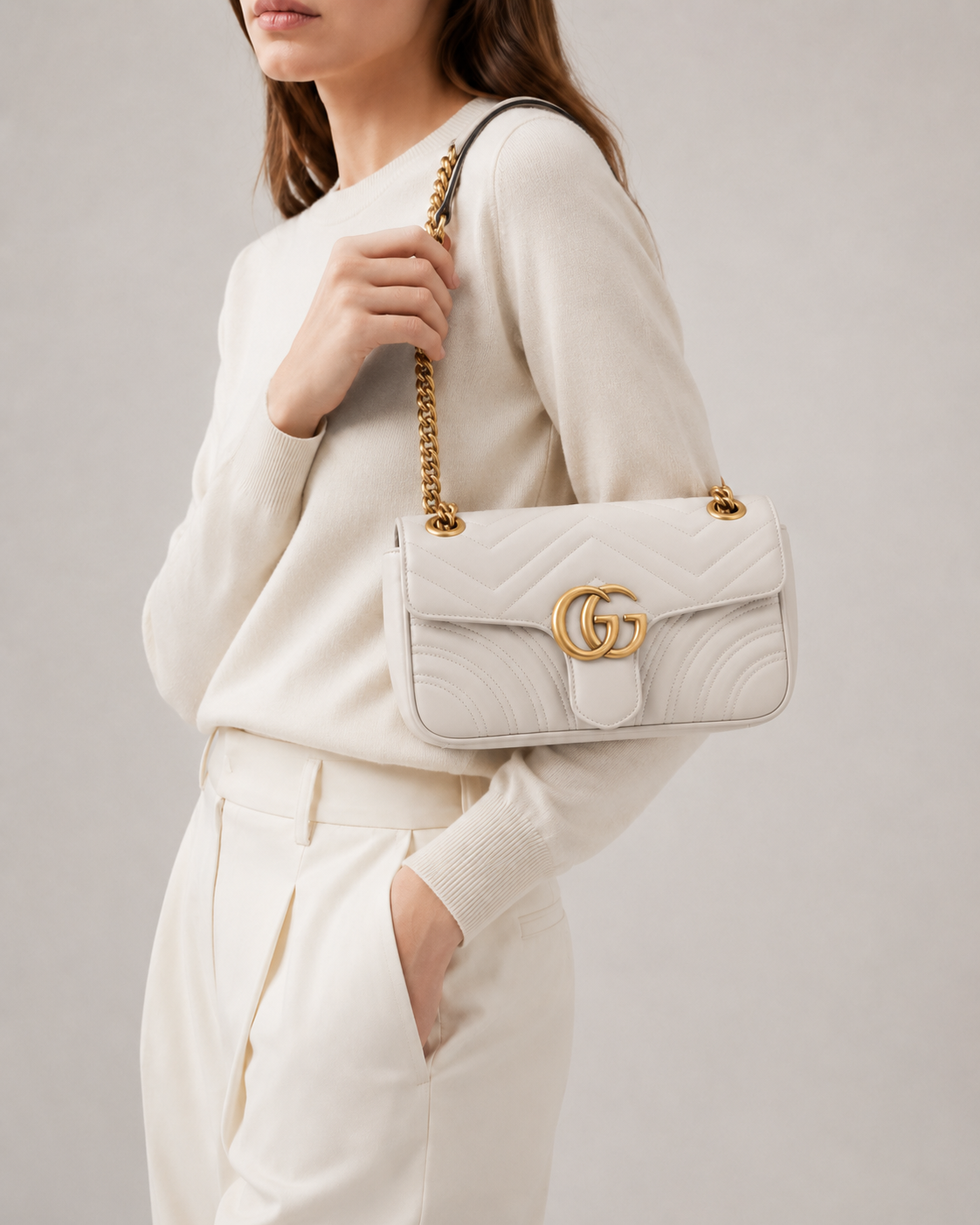 Gucci GG Marmont Leather Chain Shoulder Bag Gray