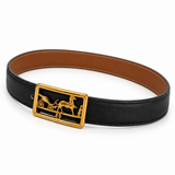 Hermès belt three-quarter view on white background — AI-assisted studio image based on the actual item