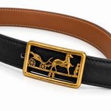 Hermès belt buckle detail on white background — AI-assisted studio image based on the actual item
