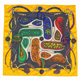 Hermès Festival 45 × 45 cm silk scarf in yellow and multicolor, full view on a white background