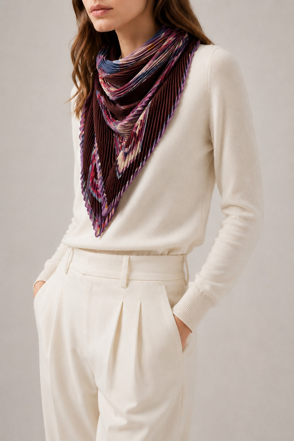 Hermès Tohu Bohu Pleated Scarf I Wine, Purple, and Pink