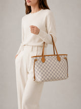 Louis Vuitton Neverfull PM Damier Azur Coated Canvas Tote Bag I Light Blue and Cream