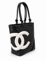 Chanel Cambon black and white lambskin tote - three-quarter view