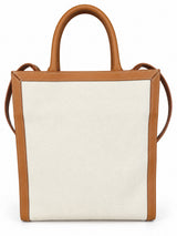 Celine Small Vertical Cabas, back view in natural canvas with tan leather trim