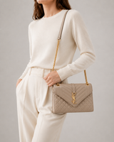 Saint Laurent Paris Envelope Leather Chain Shoulder Bag Beige