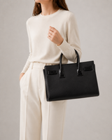 Saint Laurent Calfskin Crocodile Embossed Small Sac de Jour Black